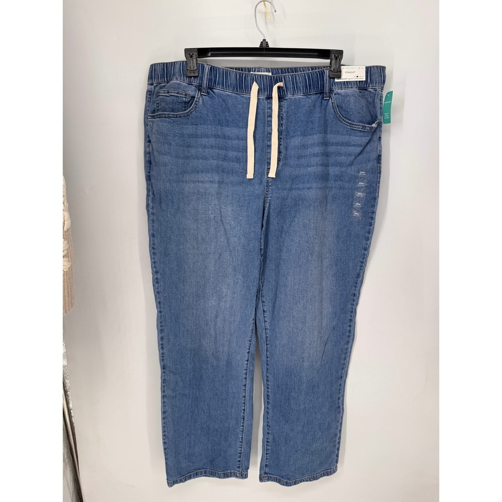 Maurices Jeans Women 20W Blue NWT High Rise Straight Leg Elastic Drawstring